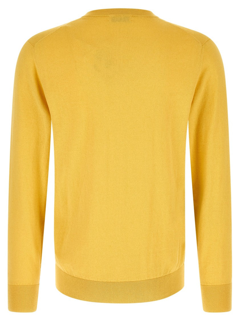 Ballantyne Argyle Jacquard V-Neck Sweater In Cotton And Cashmere Blend