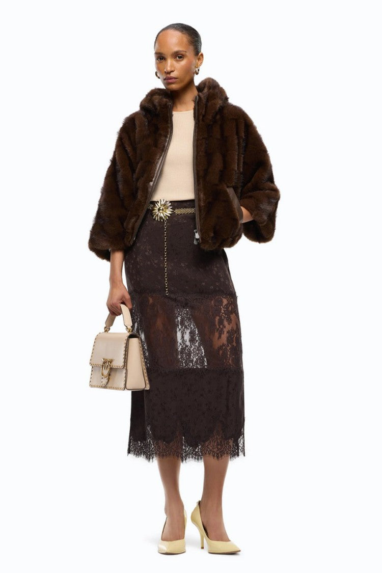 Pinko Brown Polyester Fur-Effect Hooded Jacket