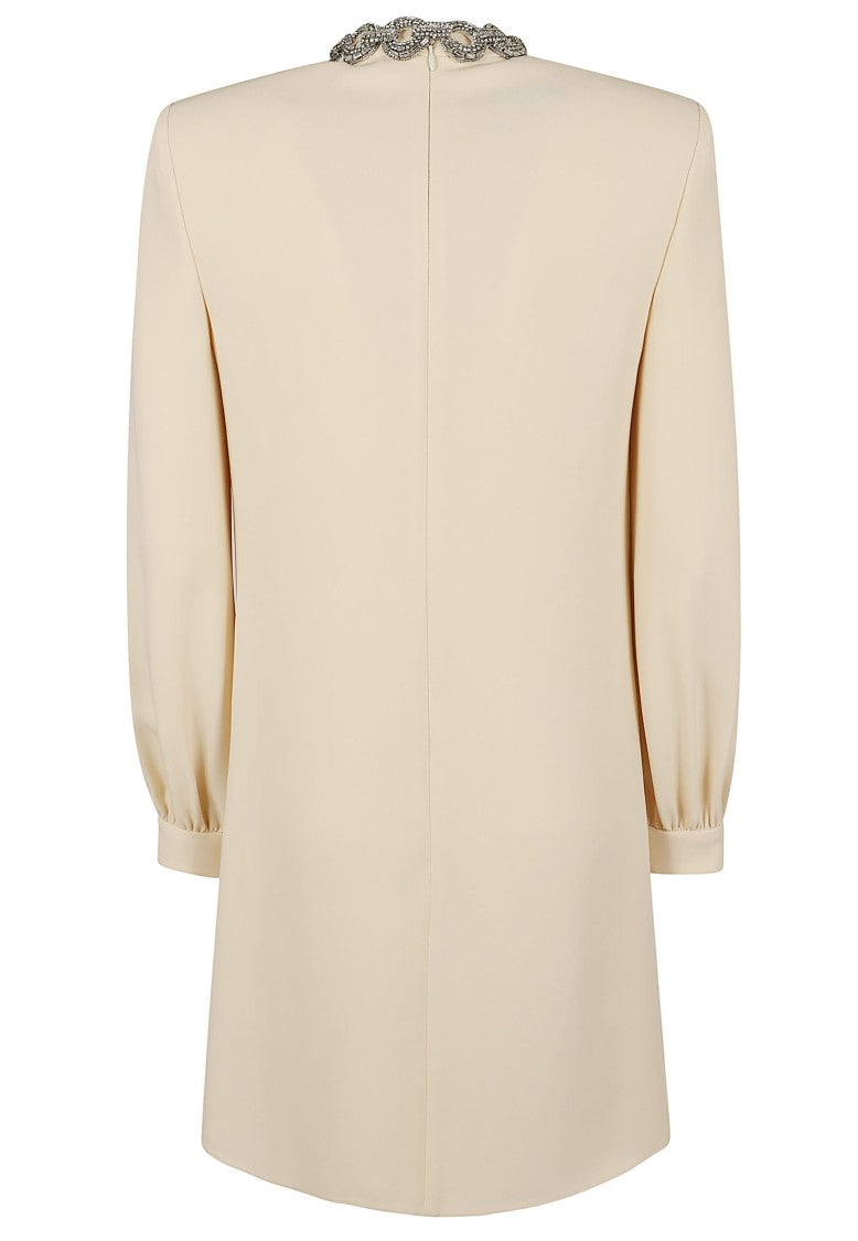 Valentino Garavani Embroidered Silk Mini Dress With Padded Sleeves And Rhinestone Detail