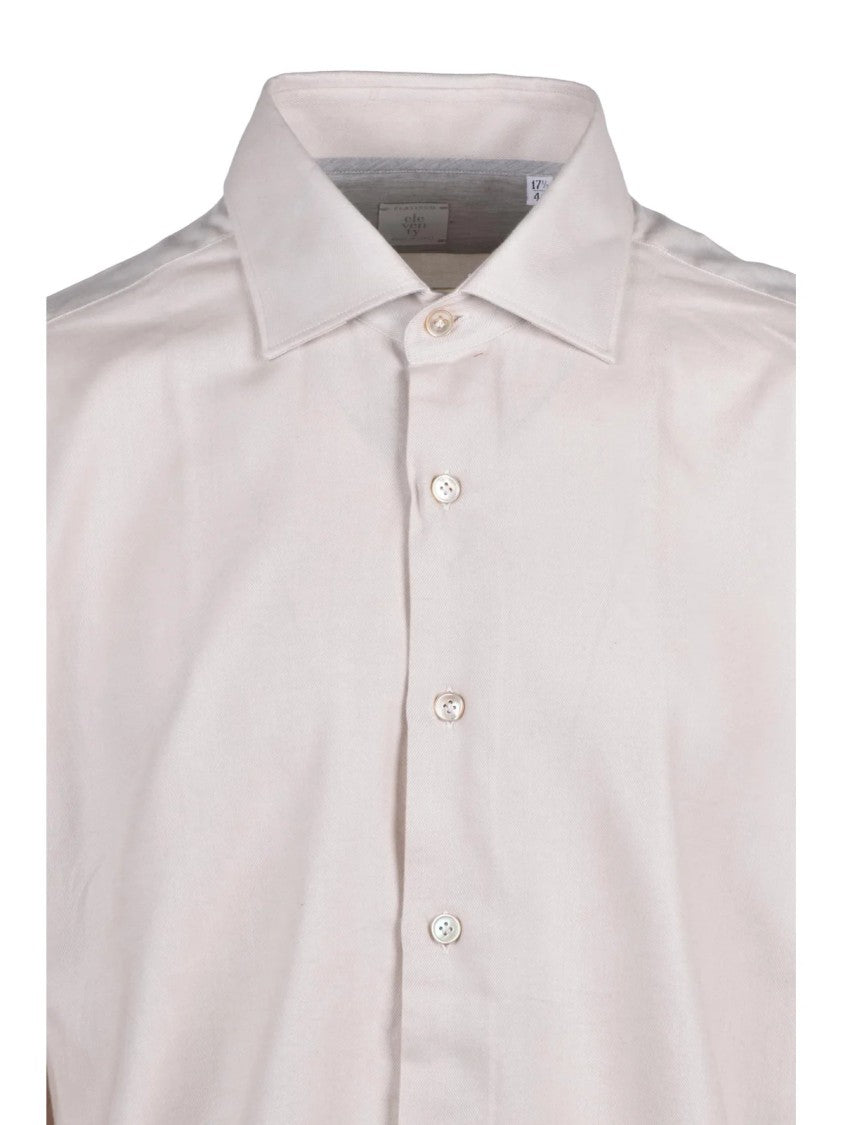 Eleventy Beige Classic Collar Cotton-Lyocell Shirt