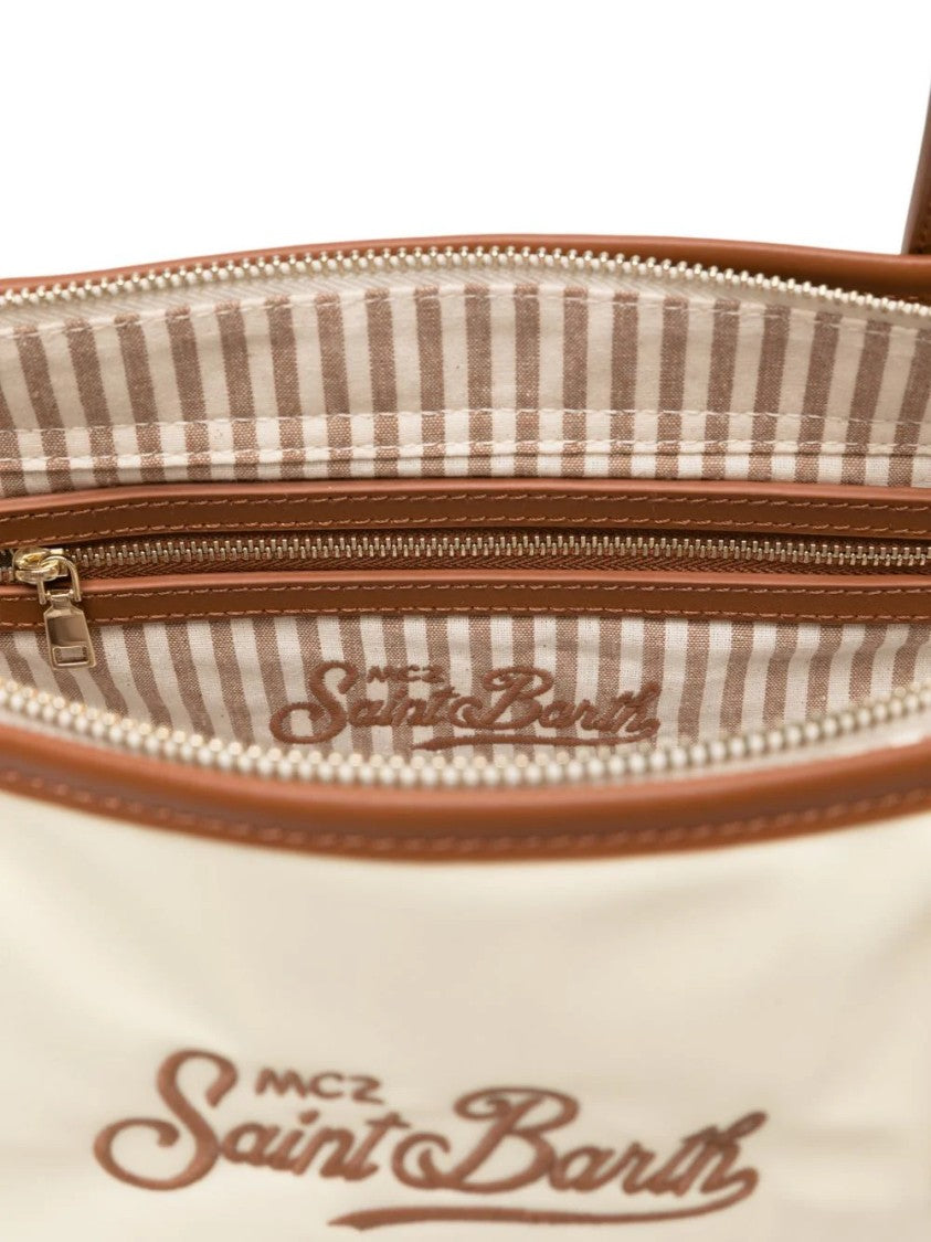Mc2 Saint Barth Medium Ivory Nylon City Shoulder Bag With Leather Accents