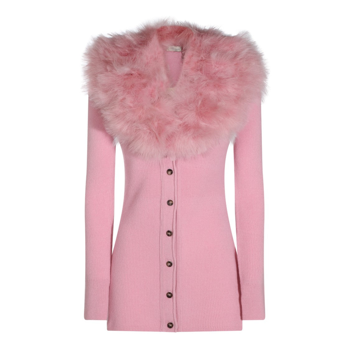 Blumarine Long-Sleeved Button-Up Sweater With Fluffy Fur Collar