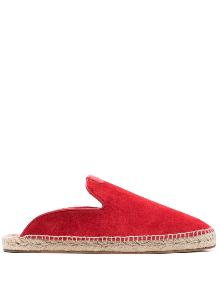 Lanvin Red Debossed Logo Raffia Flat Shoes