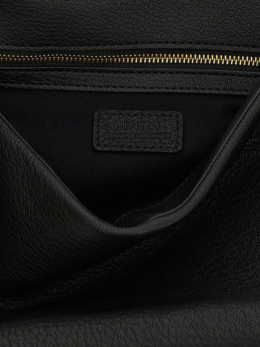 Pinko Rectangular Pebbled Leather Shoulder Bag With Gold-Tone Chain