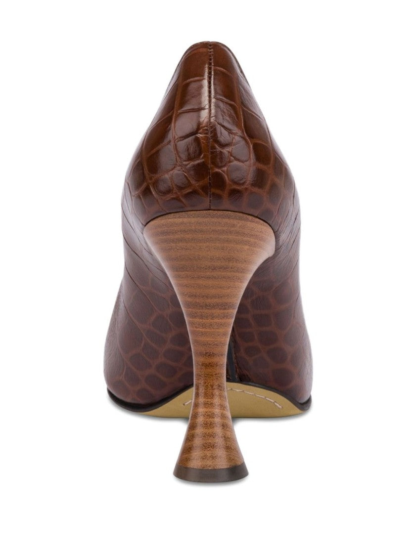 Moschino Crocodile-Embossed Calf Leather Slip-On Pumps