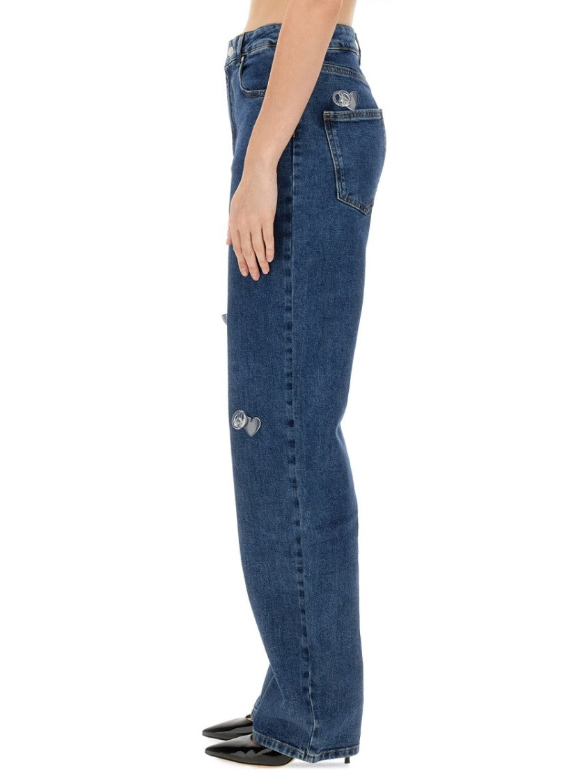 Moschino High-Waisted Denim Pants With Unique Embellishments