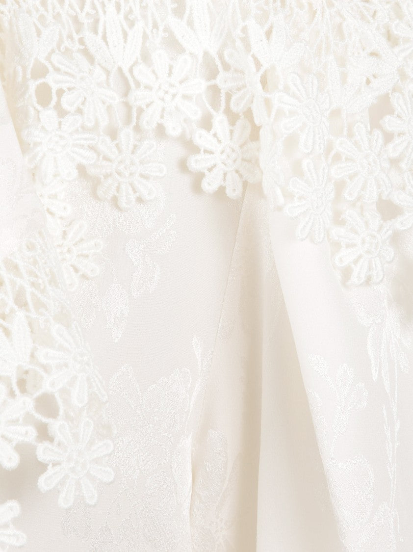 Chloé White Silk Jacquard Shirt With Floral Lace