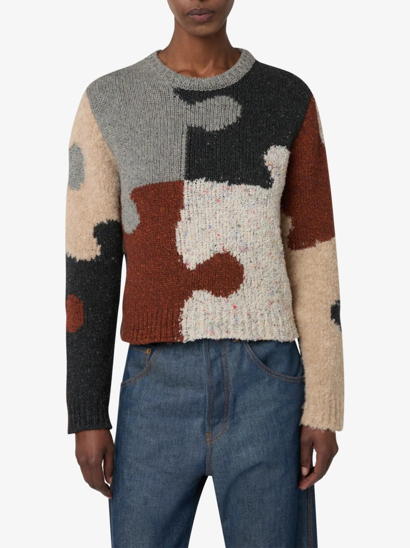 Moschino Maglia Patchwork Abstract Wool-Blend Sweater