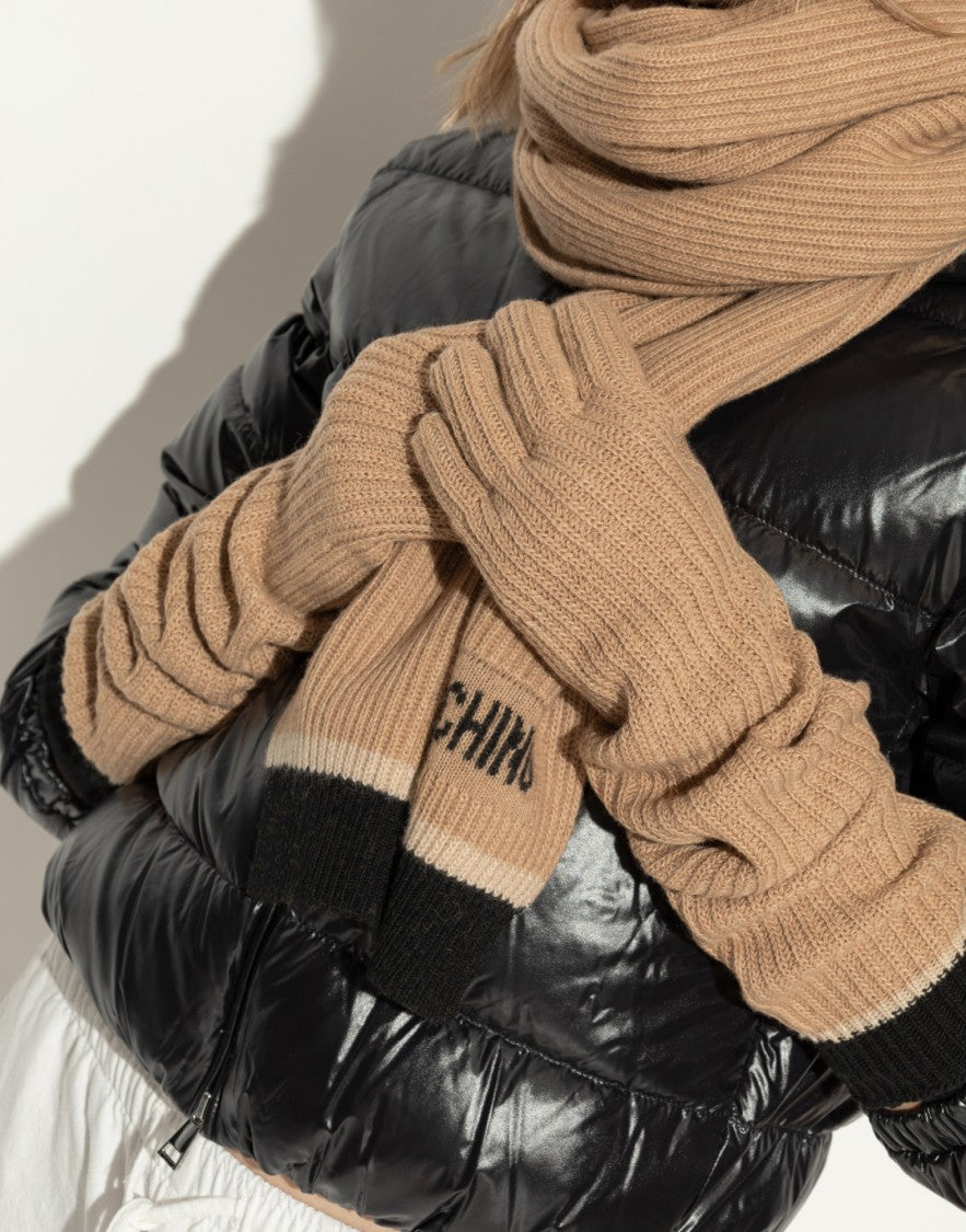 Moschino Two-Tone Ribbed Long Gloves