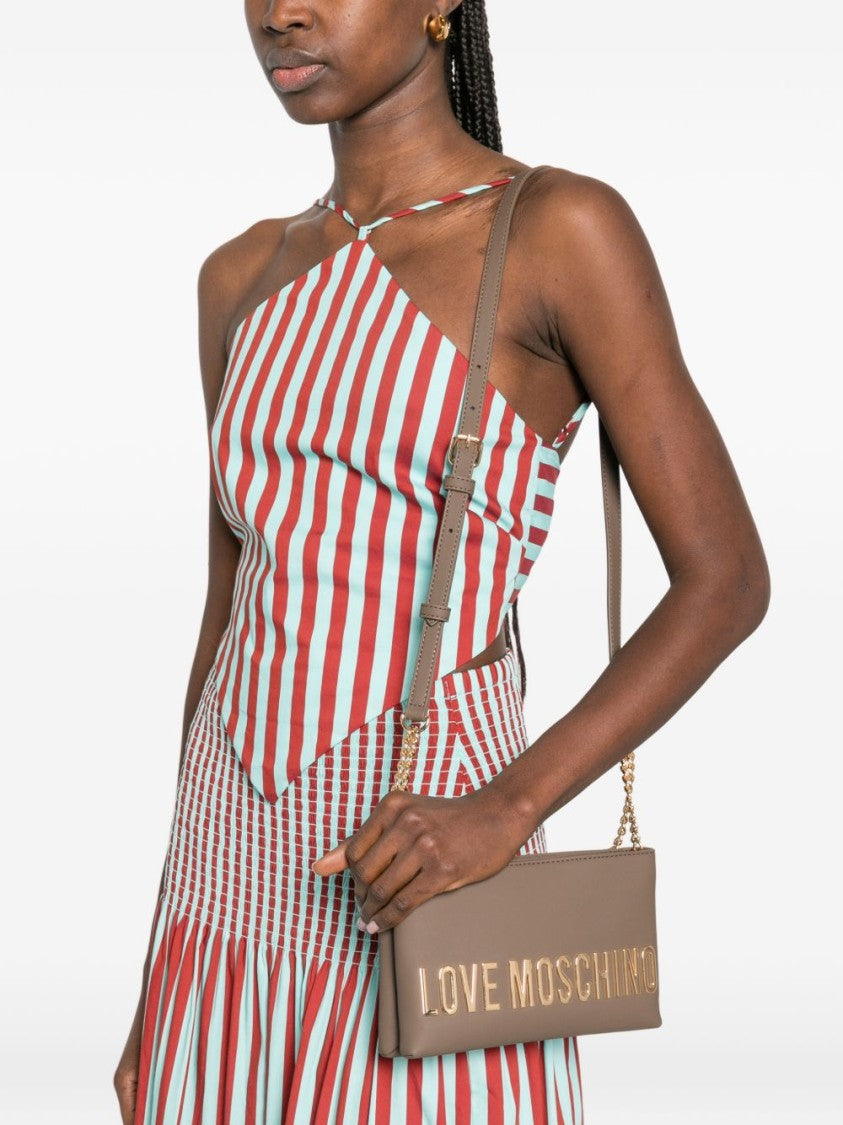Love Moschino Rectangular Shoulder Bag With Metallic Lettering And Chain Detail