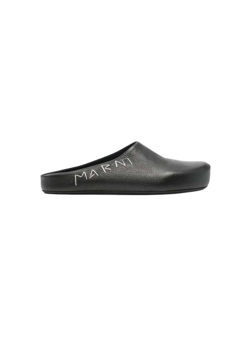 Marni Logo Embroidered Fussbett Sabot Shoes Black