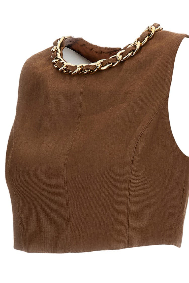 Elisabetta Franchi Cropped Linen-Blend Top