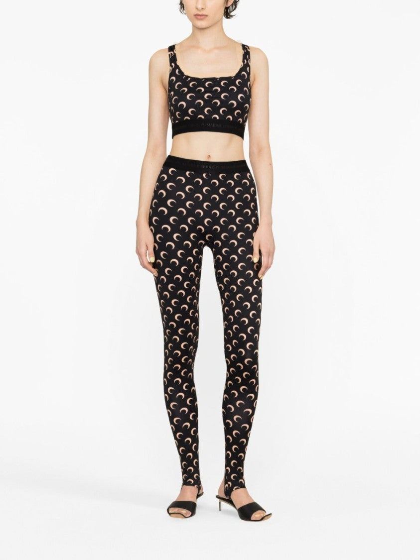 Marine Serre Crescent Moon Pattern Leggings With Logo Waistband
