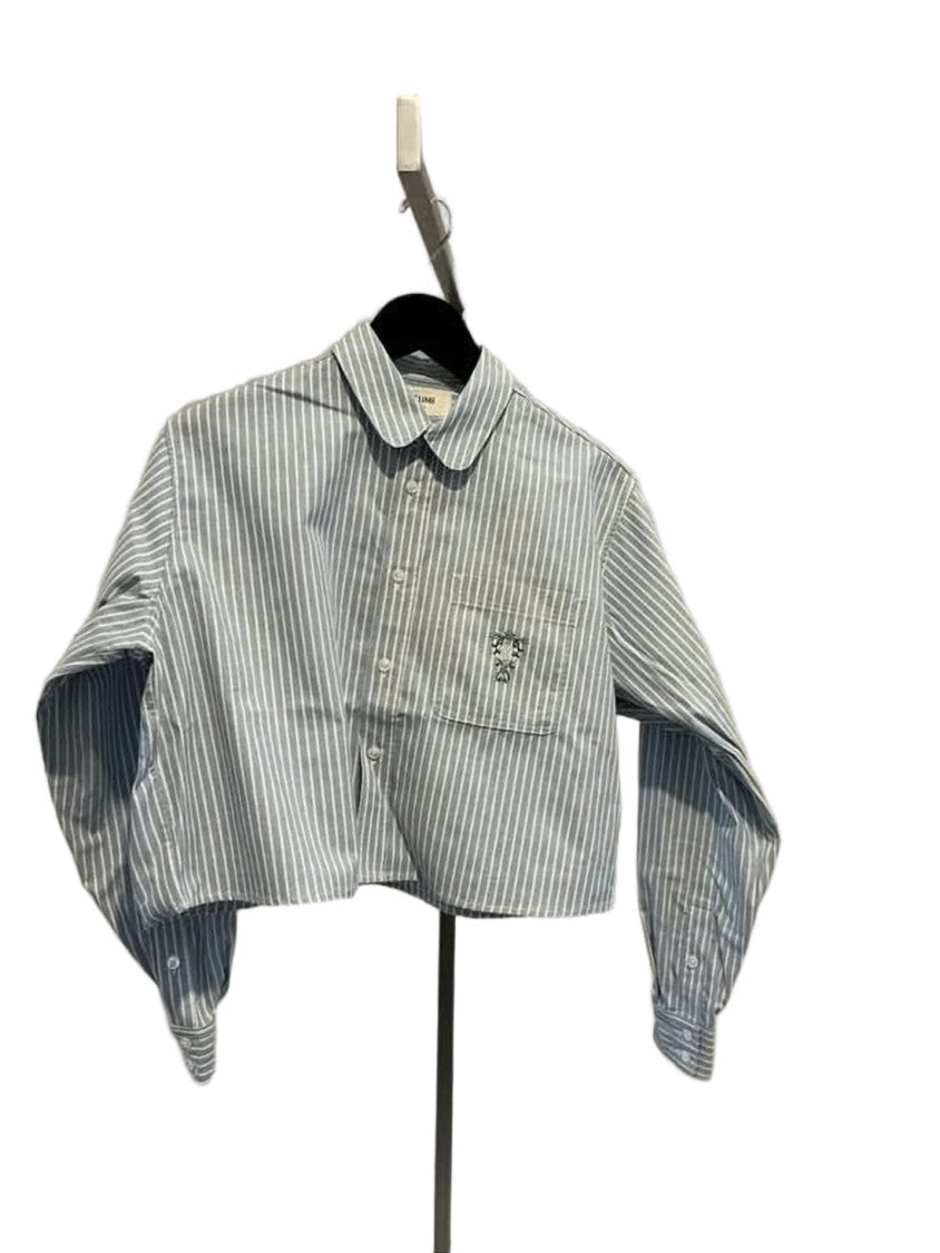 Celine Cropped Shirt With Vertical Stripes And Embroidered Logo