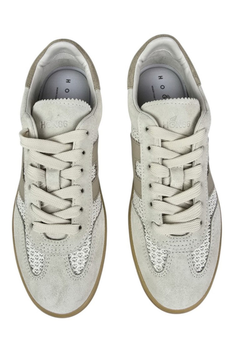 Hogan Sophisticated Beige Lace-Up Sneakers With Distinctive Logo Detail