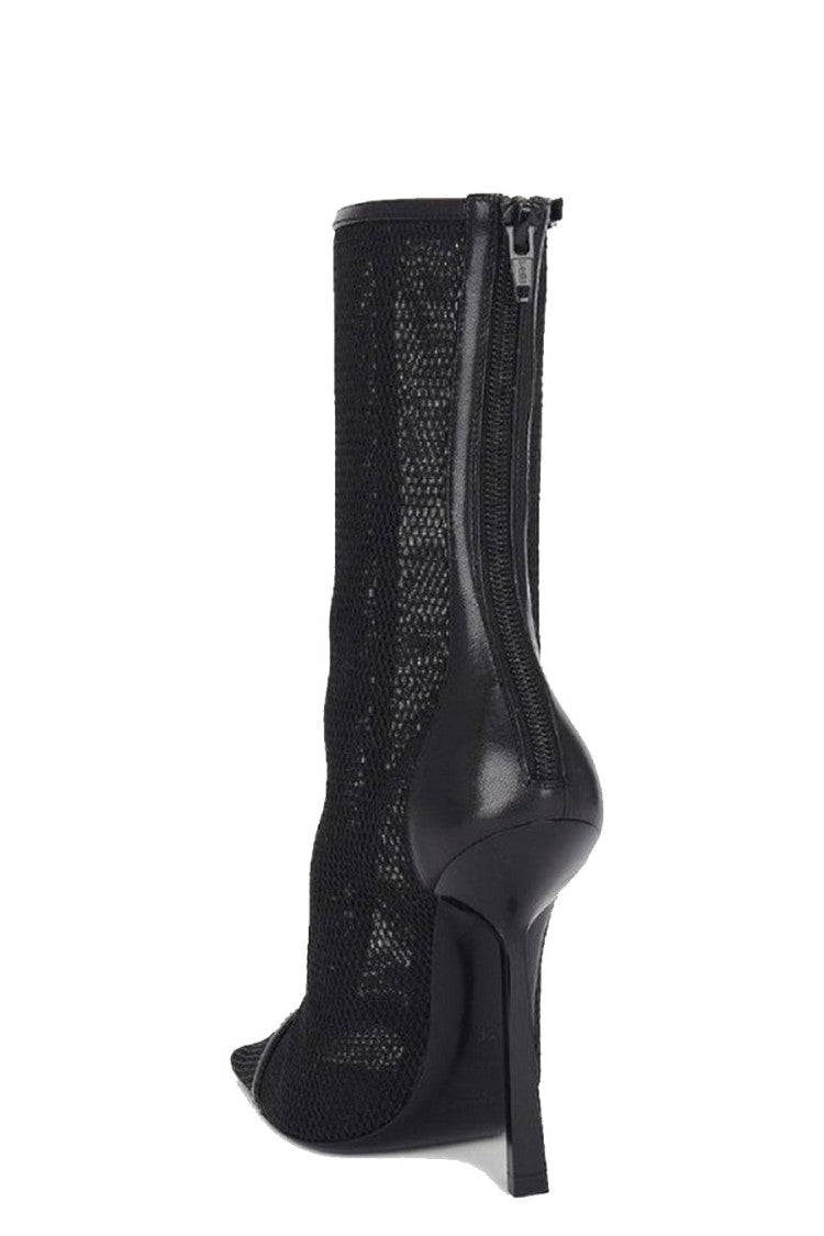 Saint Laurent Black Leather Mesh-Effect Ankle Bootie