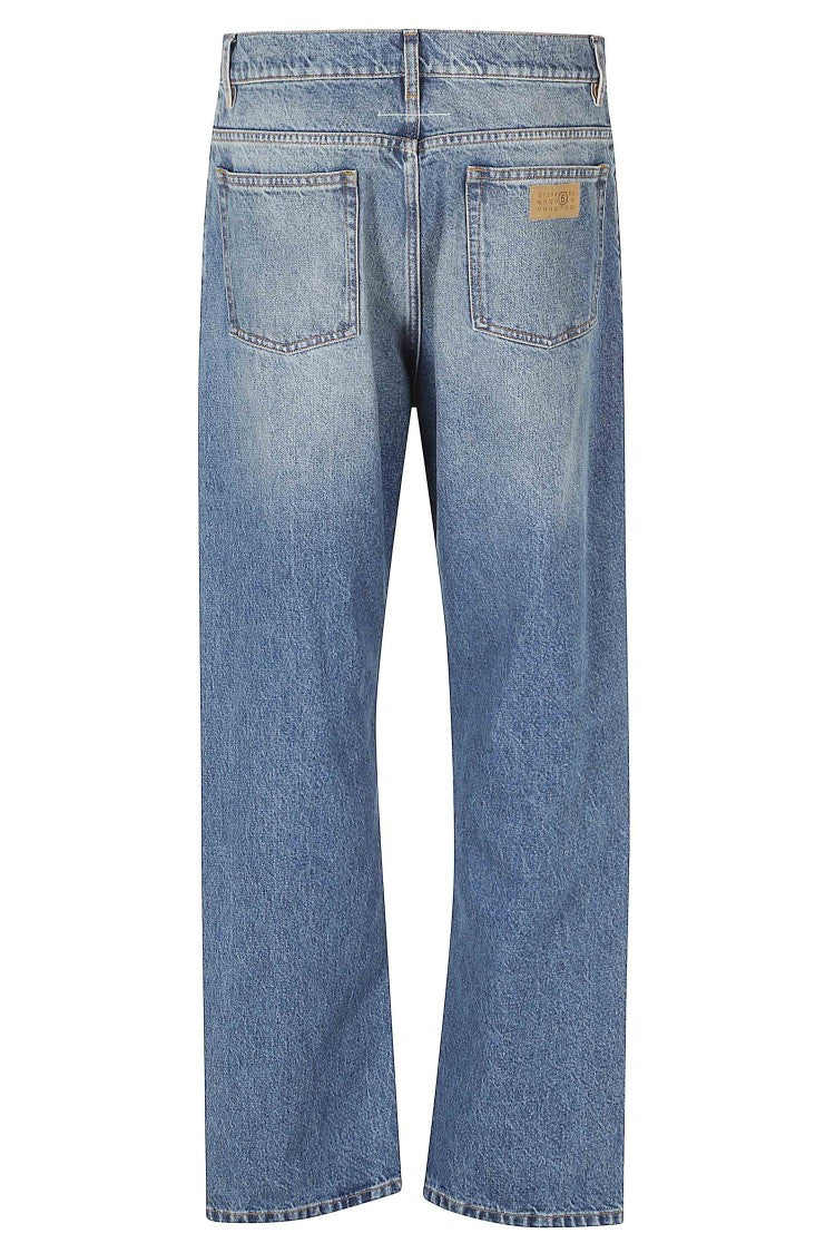 Mm6 By Maison Margiela Blue Straight-Leg Cotton 5-Pocket Jeans