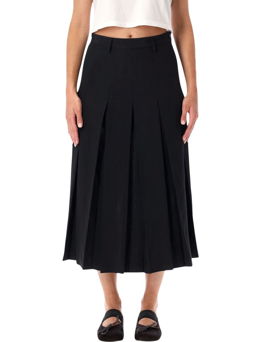 Mm6 By Maison Margiela Pleated Asymmetric Midi Skirt With Distinctive Topstitching
