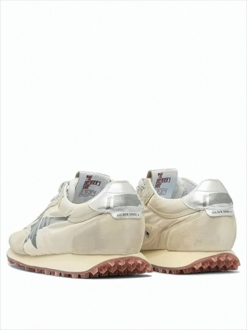 Golden Goose Beige & Grey Textured Sneakers With Silver Accents