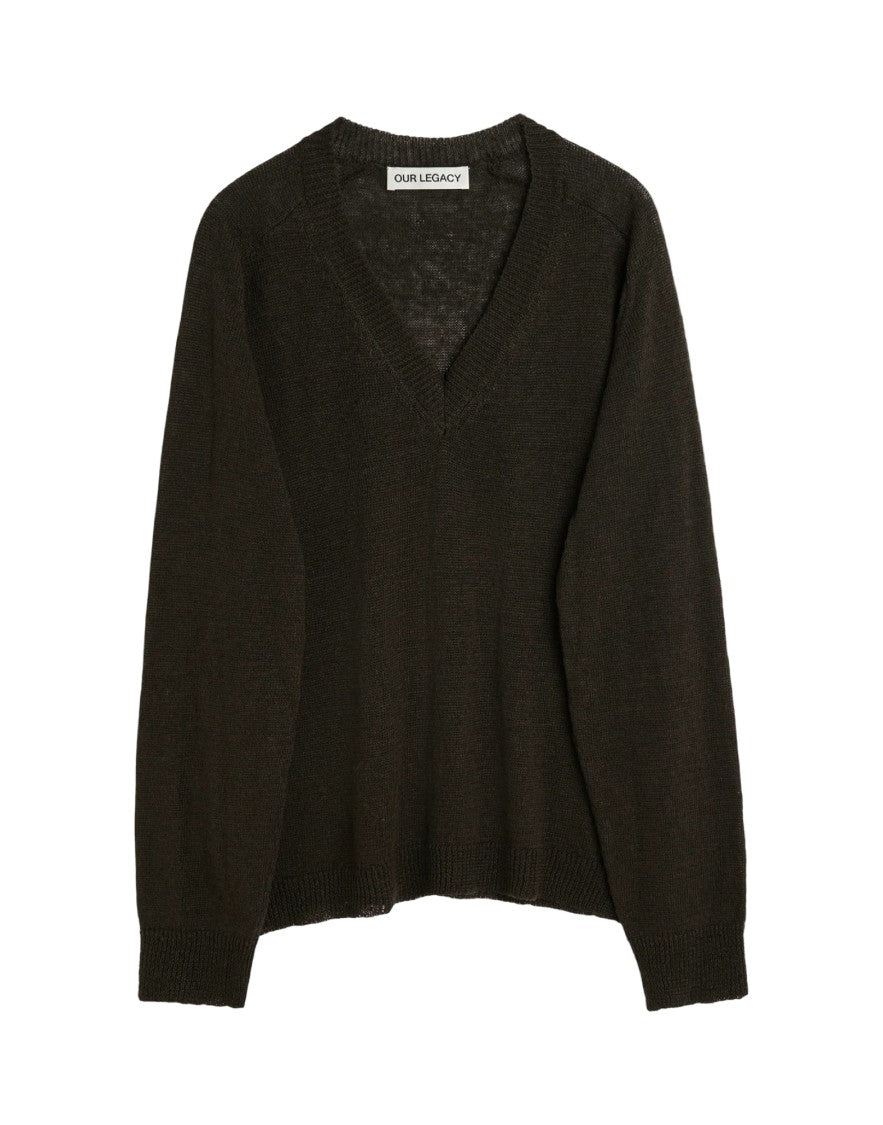Our Legacy Dark Green Linen V-Neck Sweater