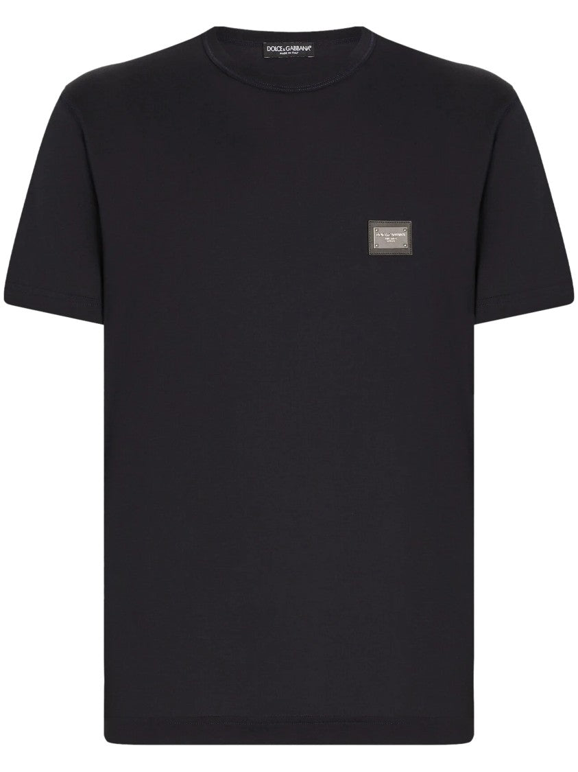Dolce & Gabbana Short-Sleeve Crew Neck Tee With Rectangular Logo Patch
