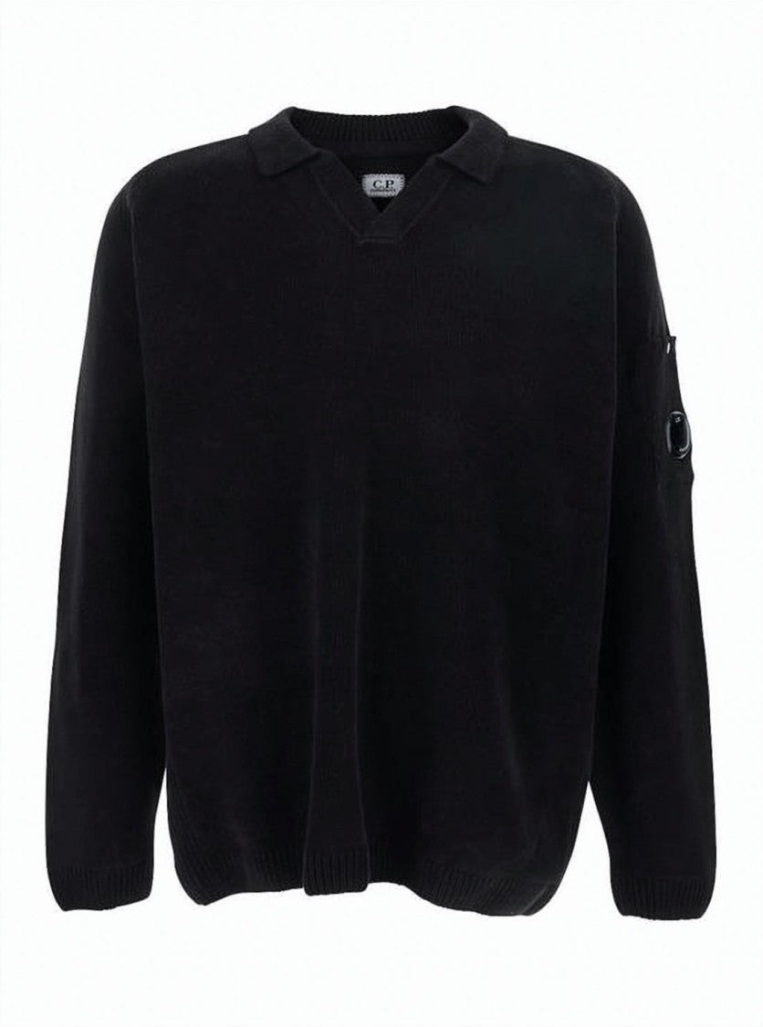 C.P. Company Chenille Cotton Polo Sweater With Unique Lens Detail