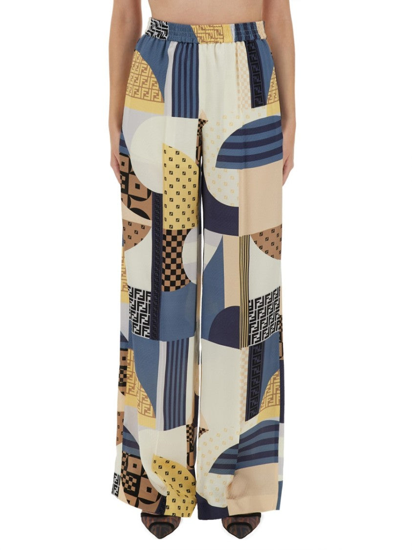 Fendi Patchwork Print Silk Pants