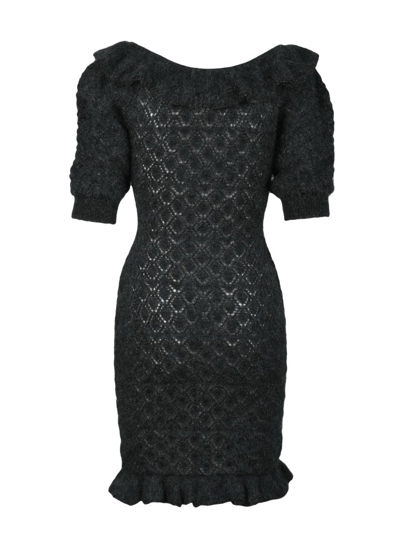 Alessandra Rich Black Mohair Polyamide Wool Women Dress