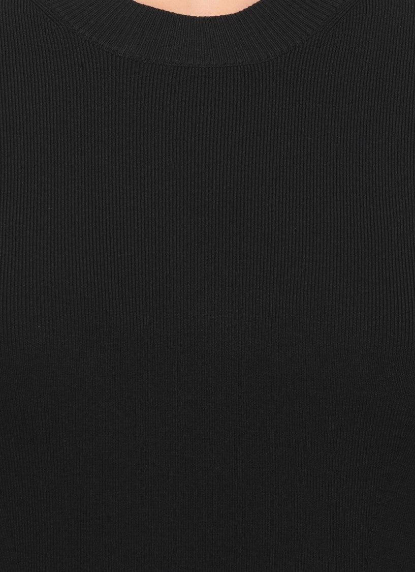 Loulou De Saison Black Puffed Sleeves Elasticated Detail Midi Dress