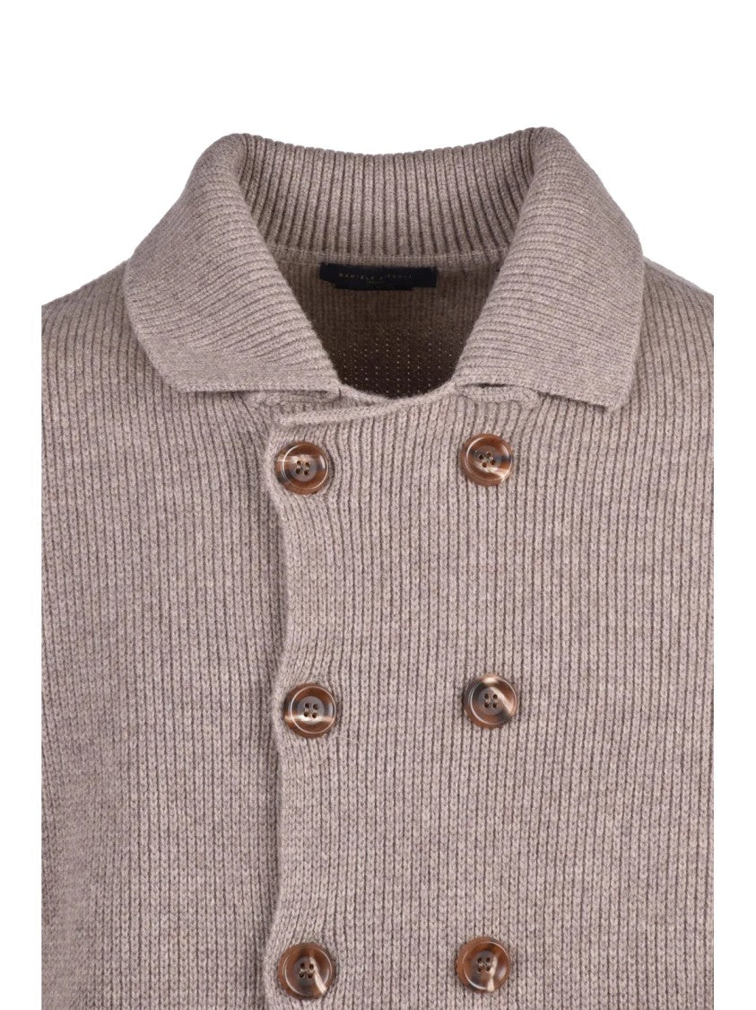Daniele Fiesoli Taupe Merino Wool Double-Breasted Cardigan
