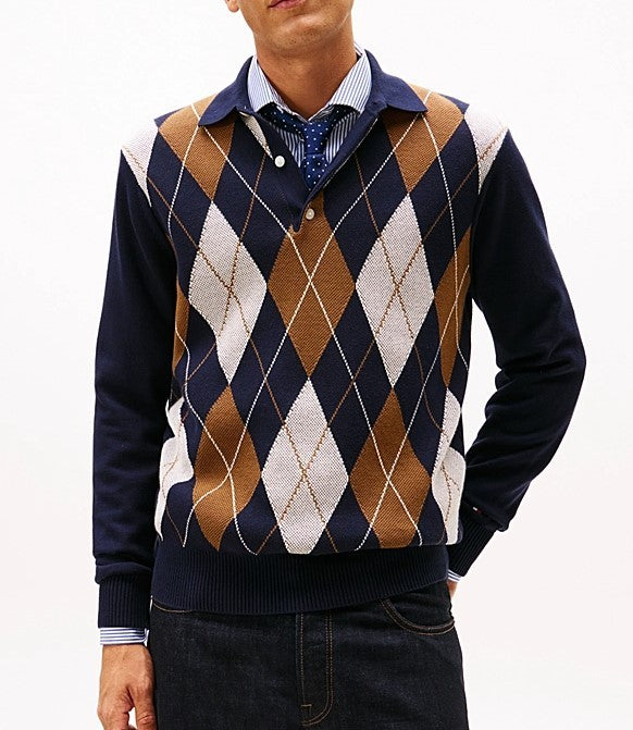 Tommy Hilfiger Diamond Pattern Long-Sleeve Rugby-Style Top