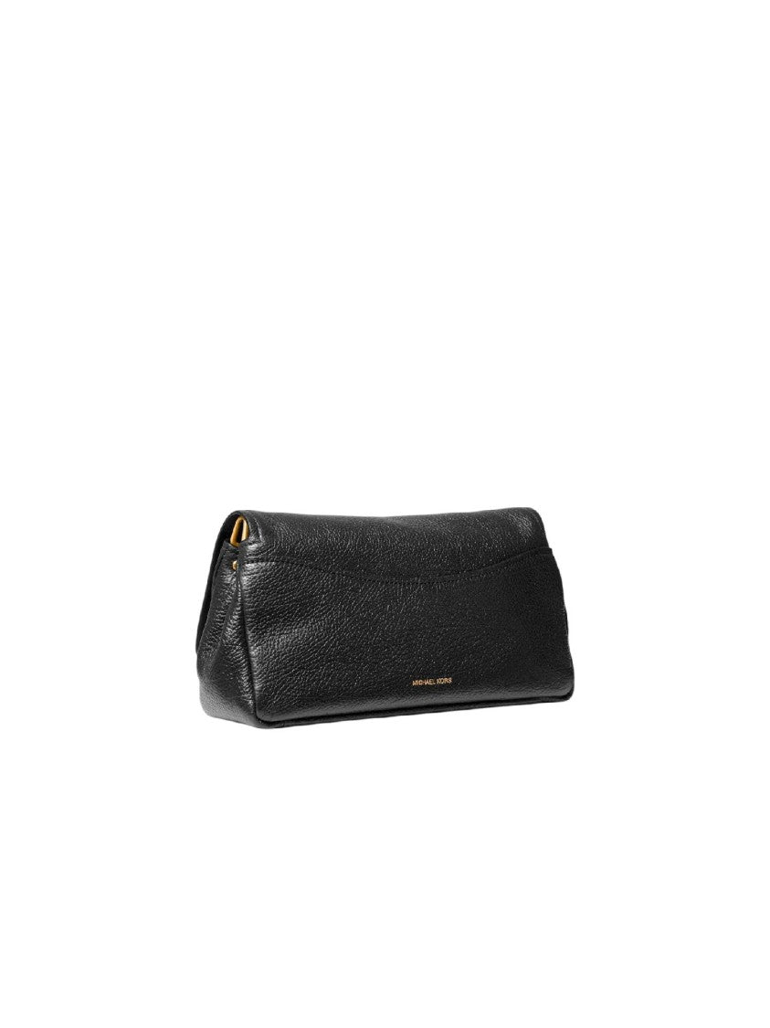Michael Kors Black Lg Trnlk Cnv Chn Shldr Leather Shoulder Bag