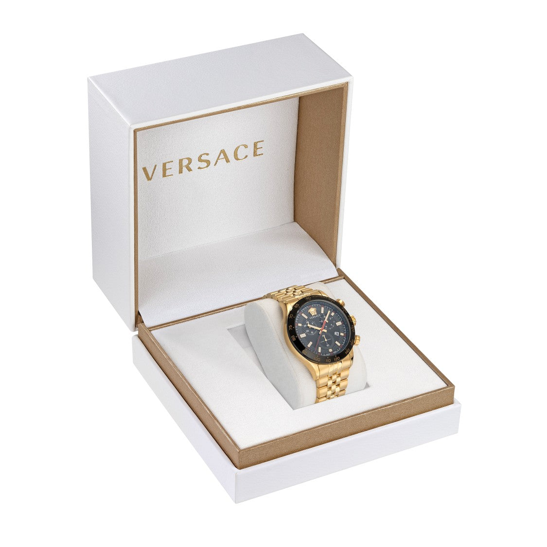 Versace Chronograph Watch With 44Mm Gold-Tone Case And Black Dial