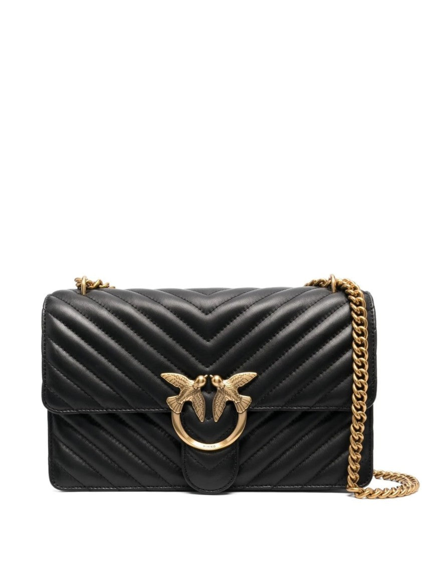 Pinko Quilted Black Bag With Chevron Pattern And Gold-Tone Clasp
