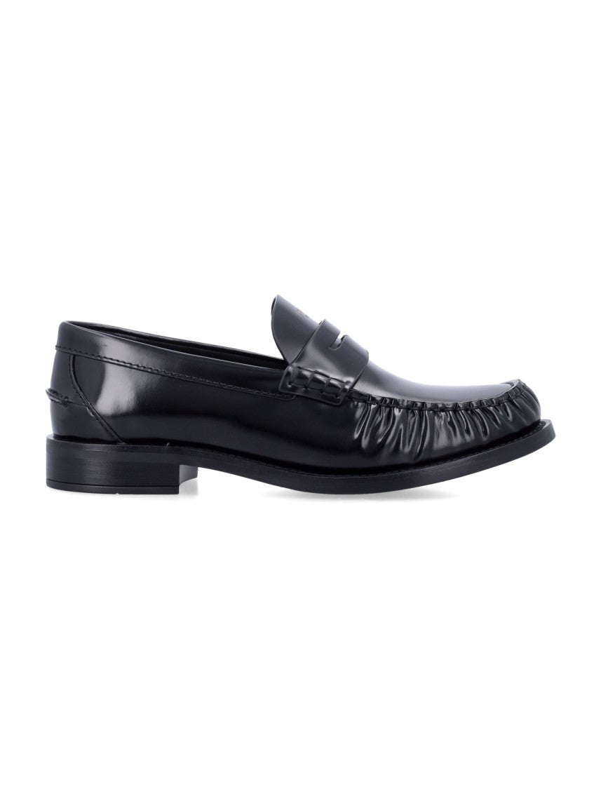 Prada Brushed Leather Loafers With Gathered Toe Detail