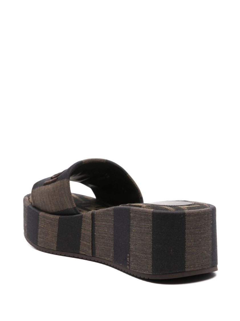 Fendi Brown Sunshine Fabric Pequin Stripe Slides