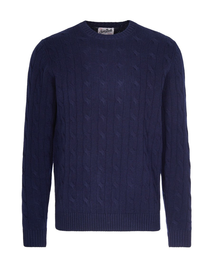 Mc2 Saint Barth Cable Knit Merino Wool Crew Neck Sweater