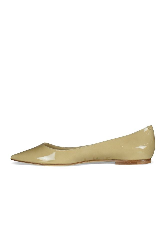 Jimmy Choo Pointed Toe Ballerina Flats In Glossy Nude Leather