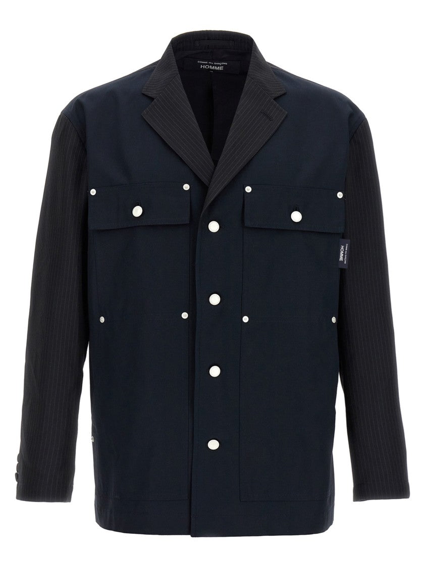 Comme Des Garçons Pinstripe Wool Blazer With Solid Cotton Sleeves