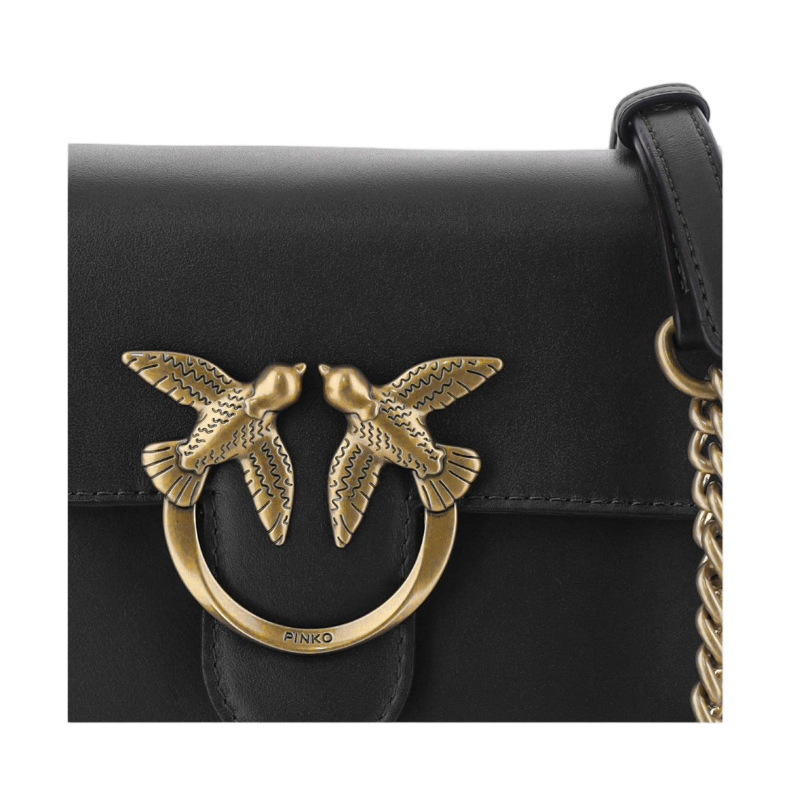 Pinko Black Leather Logo Shoulder Bag