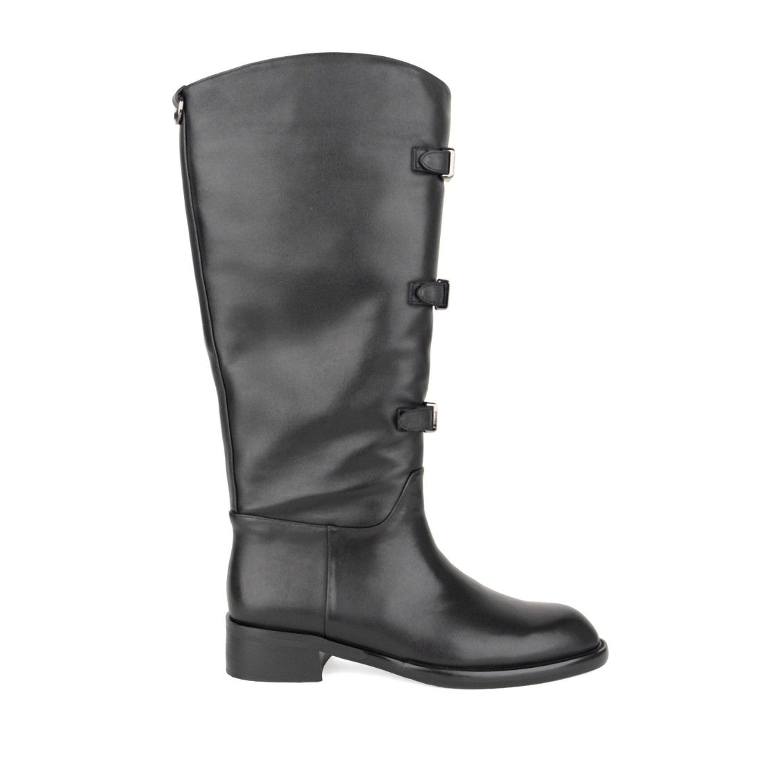 Linda Baumann Black Adjustable Buckle Smooth Leather Tall Riding Boots