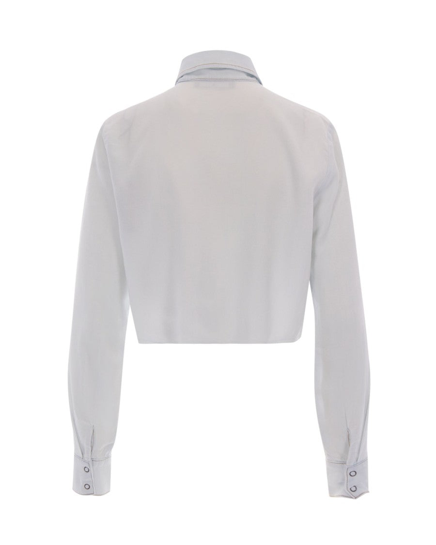 Patrizia Pepe Cropped Denim Tencel Shirt With Super Bleach Finish