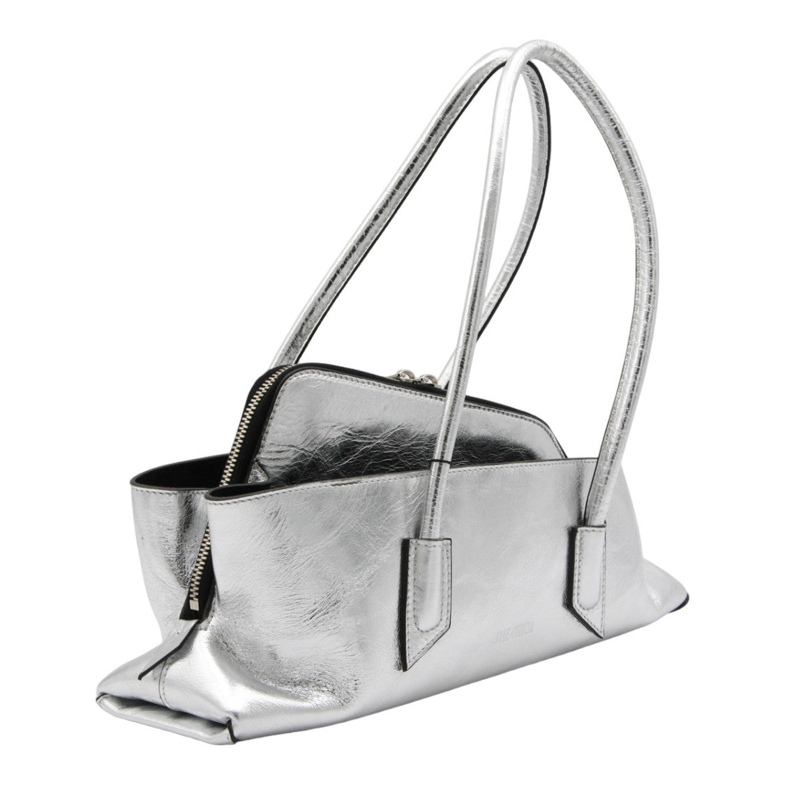 The Attico Metallic Silver Elongated Handbag With Textured Surface