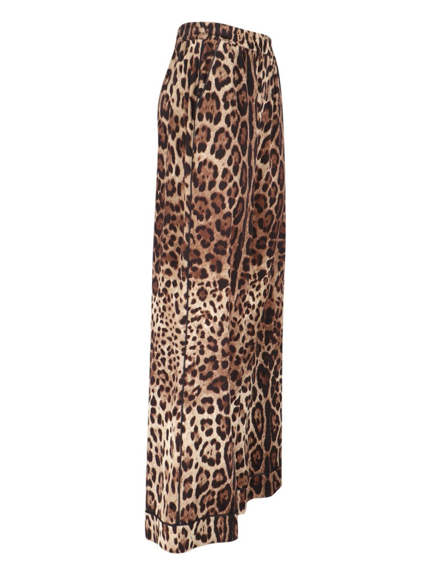 Dolce & Gabbana Multicolor Animal Print Silk Wide-Leg Pants