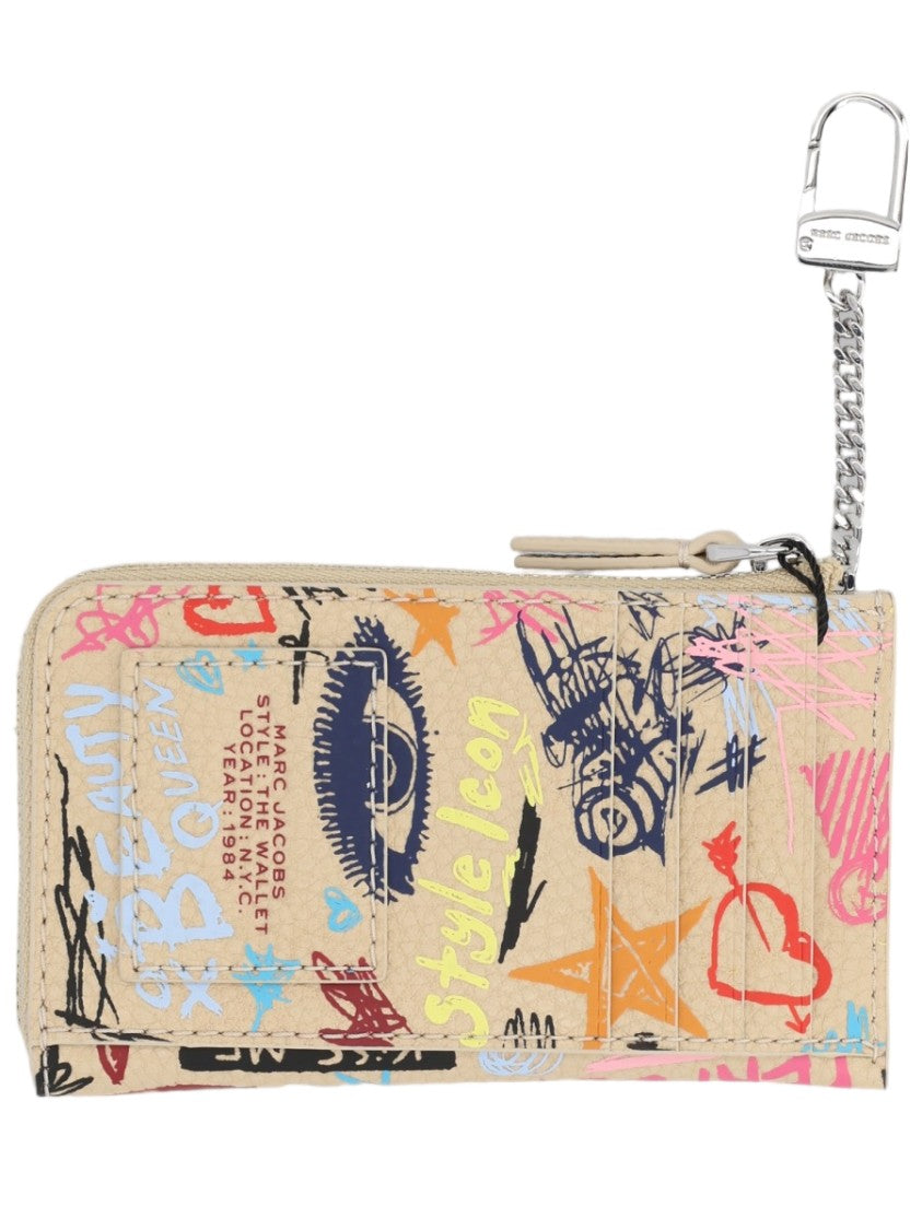 Marc Jacobs Beige Graffiti Printed Split Leather Wallet