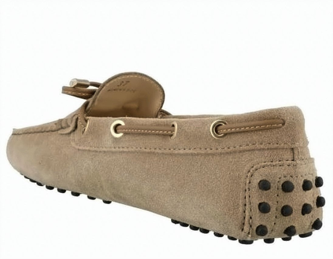 Tod's Suede Moccasin Loafers With Decorative Bow And Rubber Sole
