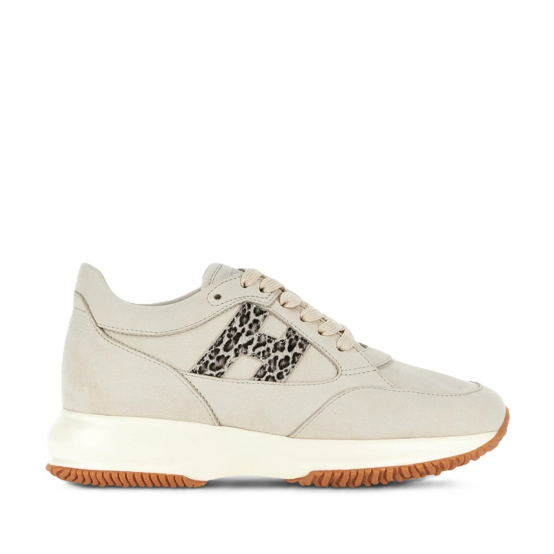 Hogan Light Beige Leopard Print Chunky Sneakers