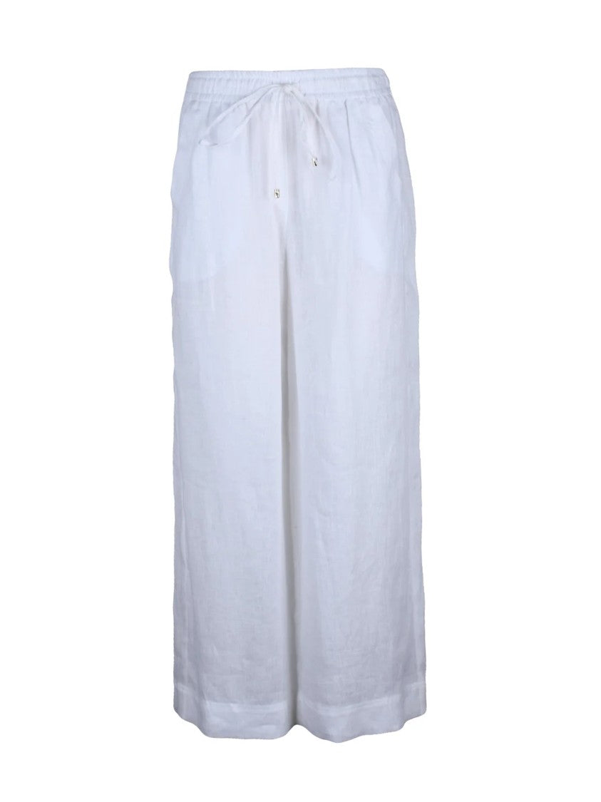Marella Sport White Mattino Brushed Wide-Leg Linen Pants