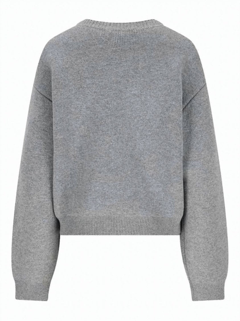 Celine Relaxed Fit Grey Cashmere Blend Sweater With Subtle Logo
