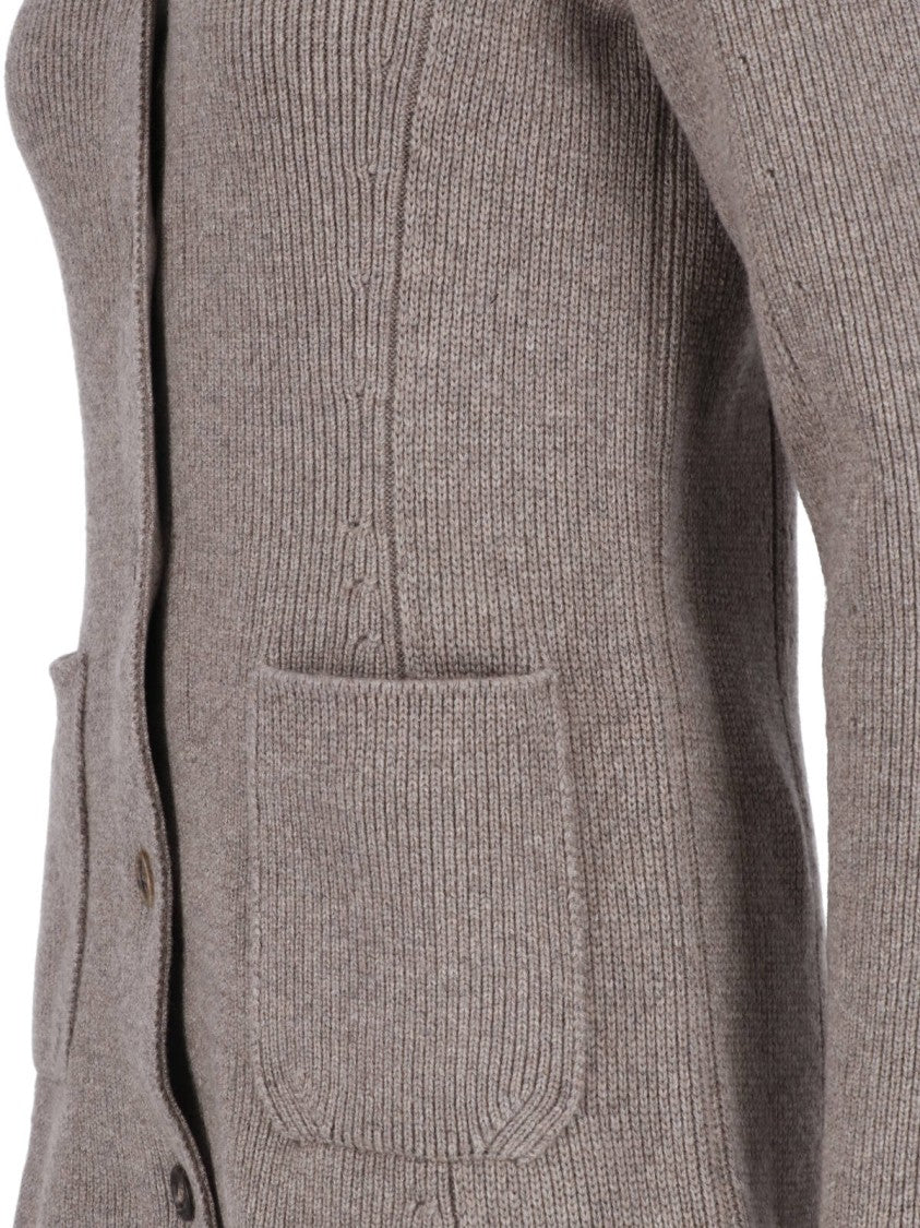 Malo Taupe V-Neck Patch-Pocket Cashmere Cardigan